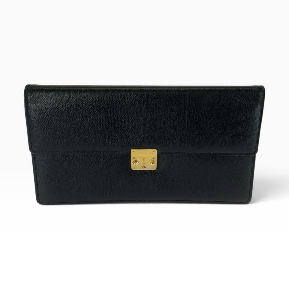YVES SAINT LAURENT Black Leather Clutch Bag with Gold Hardware for Men